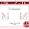Mother’s Day Handprint Keepsake Craft Printable Gift for Mom Floral MOM Poem Art Activity for Preschool Kids DIY Handprint Card Fun