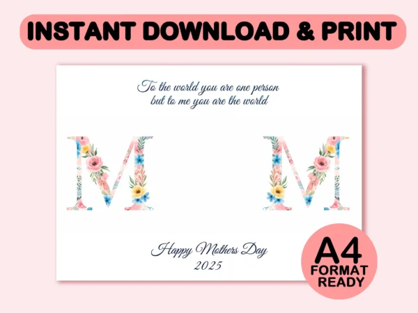 Mother’s Day Handprint Keepsake Craft Printable Gift for Mom Floral MOM Poem Art Activity for Preschool Kids DIY Handprint Card Fun