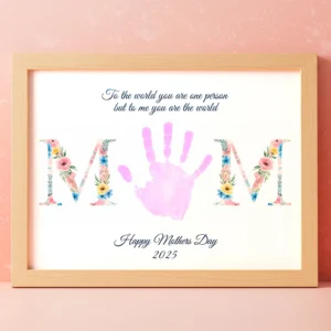 Mother’s Day Handprint Keepsake Craft Printable Gift for Mom Floral MOM Poem Art Activity for Preschool Kids DIY Handprint Card Fun